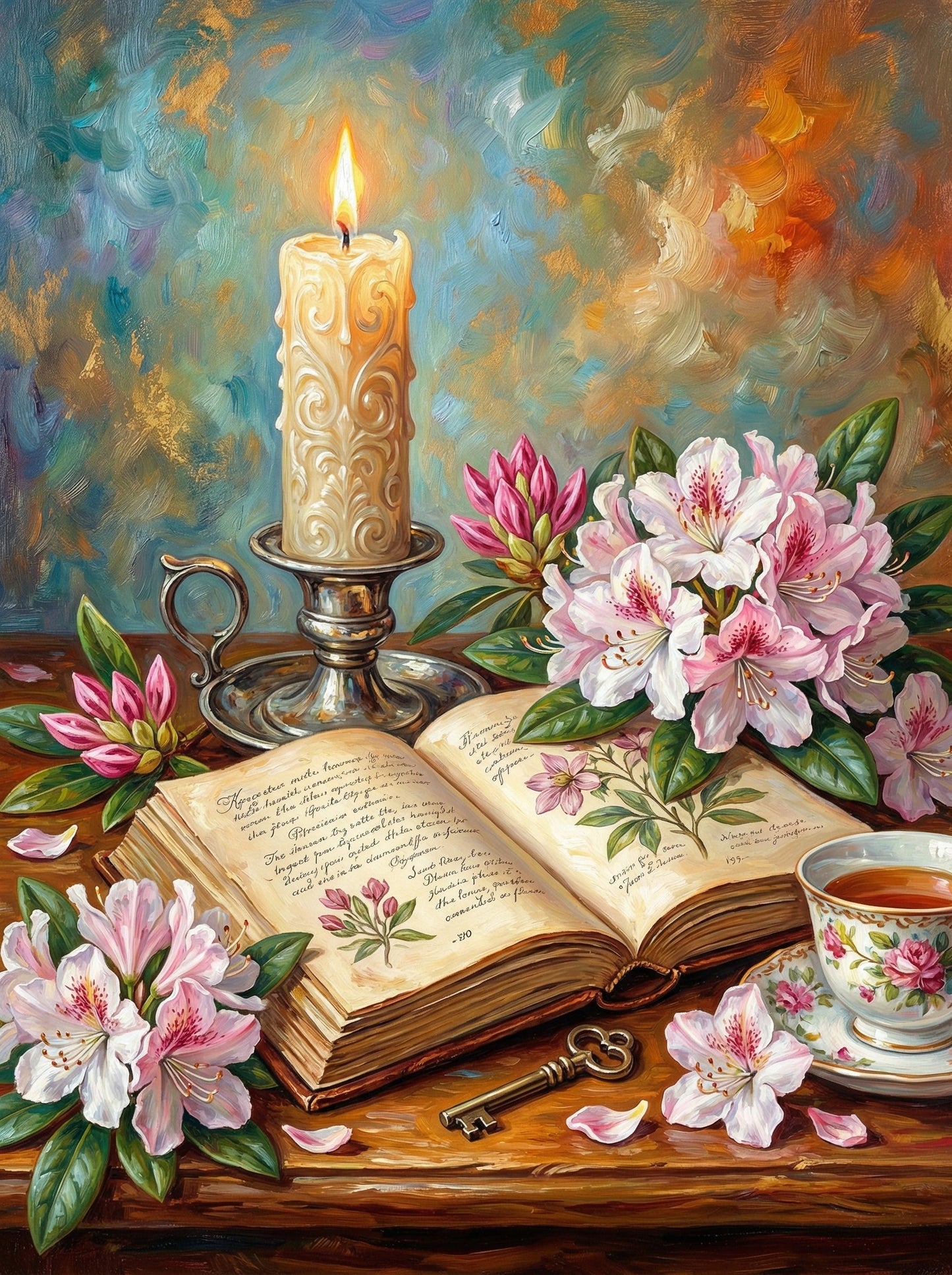 Candlelit Book With Peonies (80 Colors)