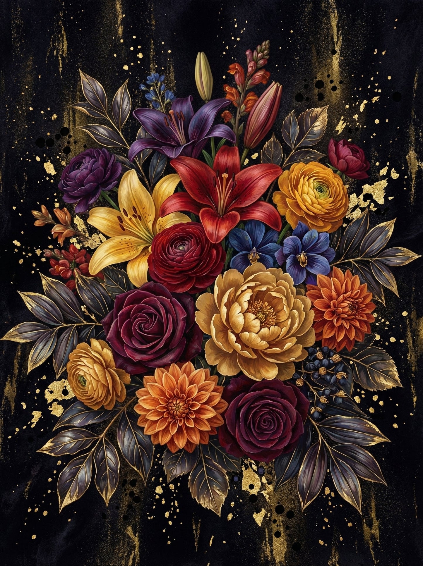 Dark Gold Lily Dahlia Bouquet (80 Colors)