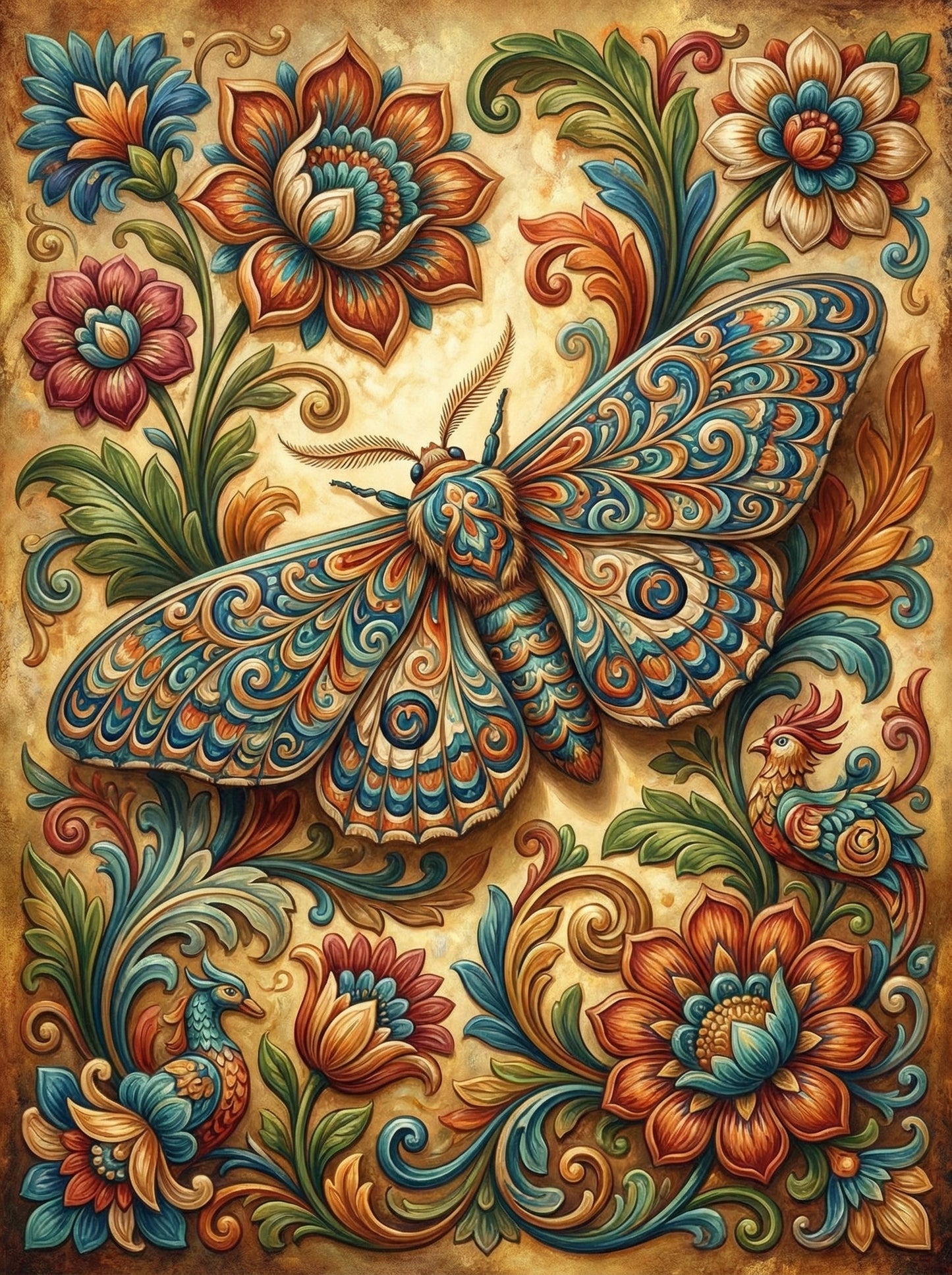 Folk Art Moth Scrollwork (120 Colors)