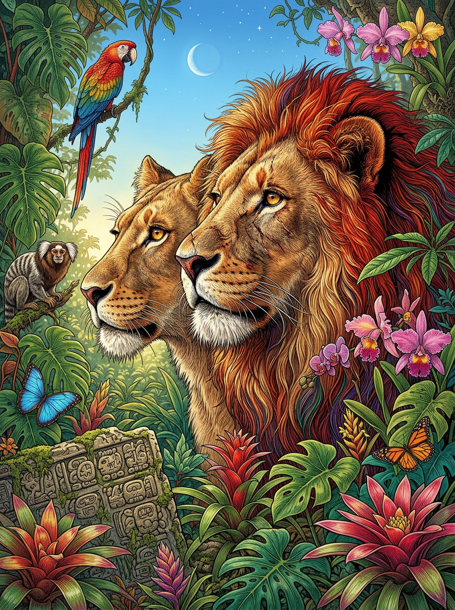 Sacred Jungle Lion Pair (120 Colors)