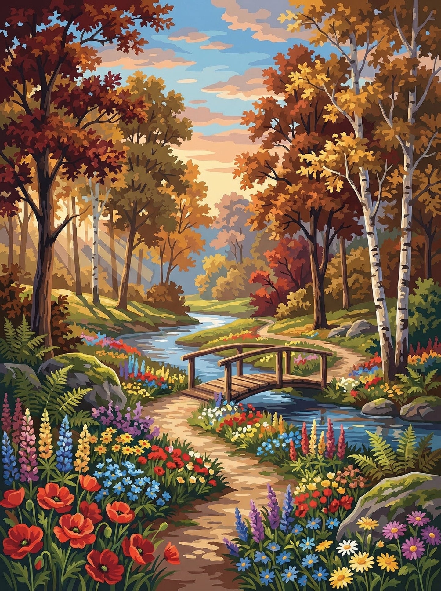 Autumn Garden Bridge Path (80 Colors)