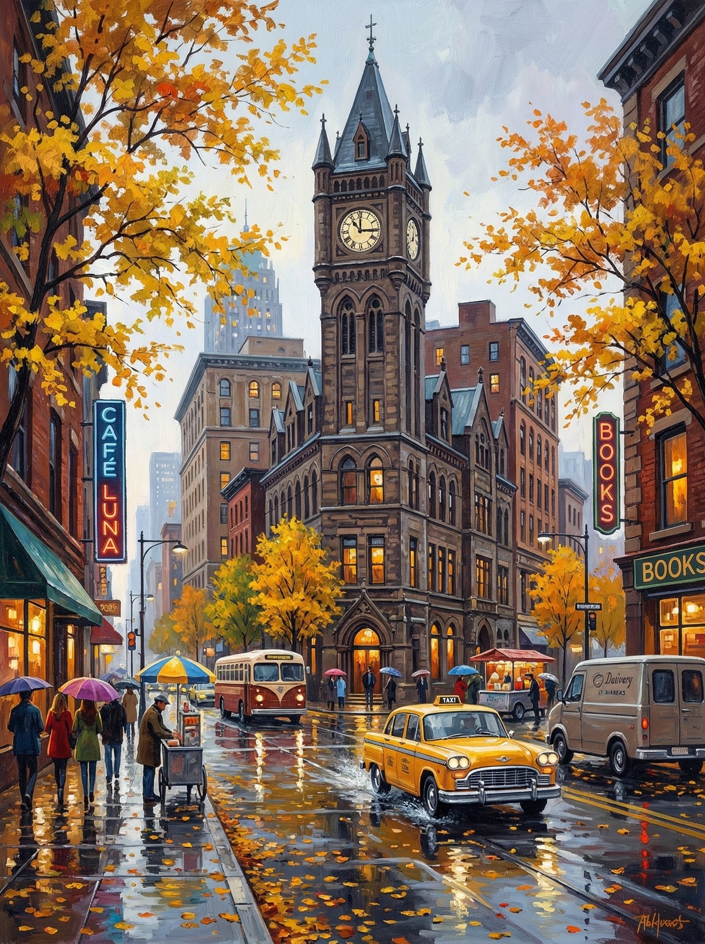 Rainy City Clock Tower Taxi Street (80 Colors)