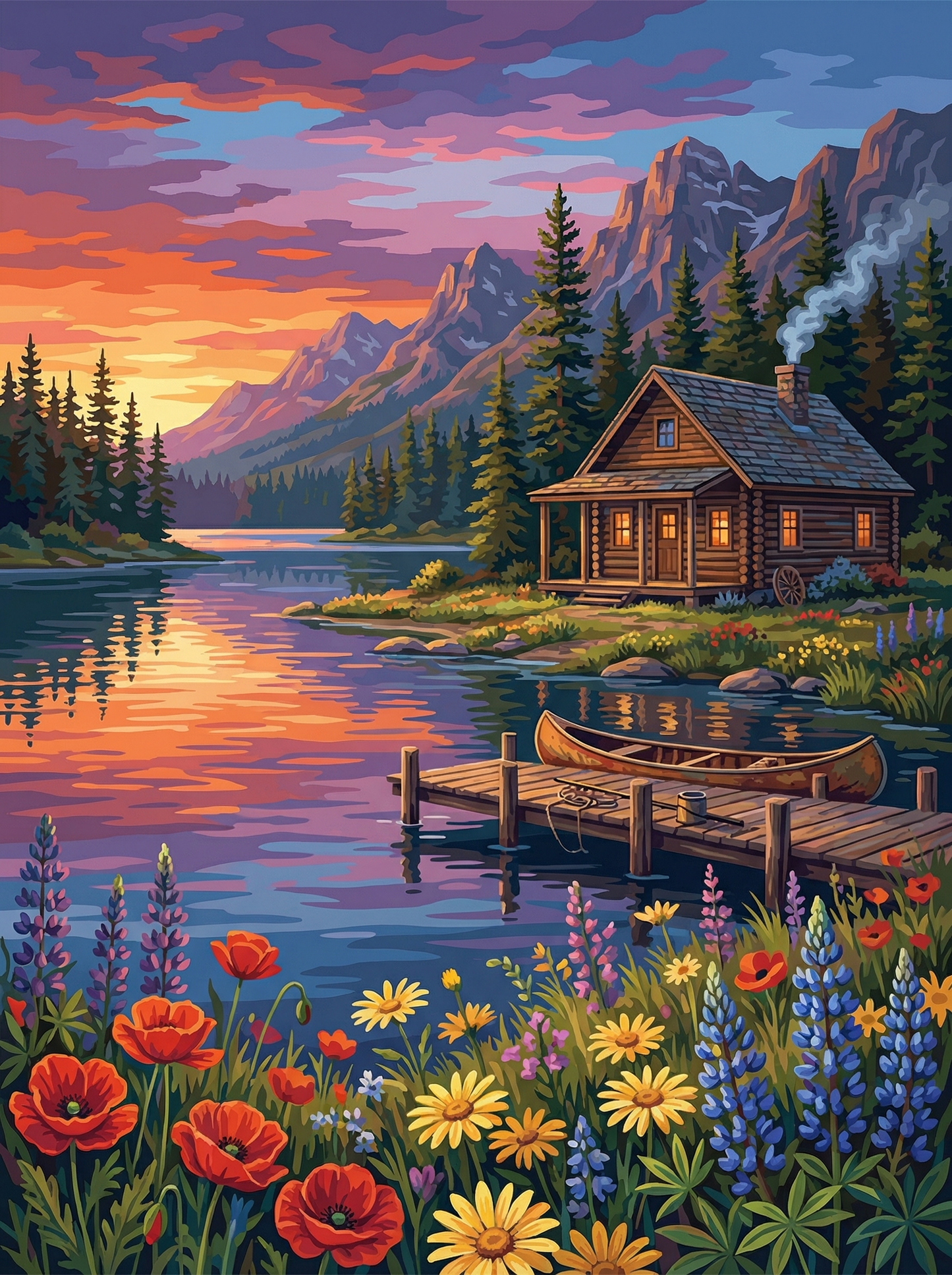 Lakeside Cabin Sunset Calm (80 Colors)
