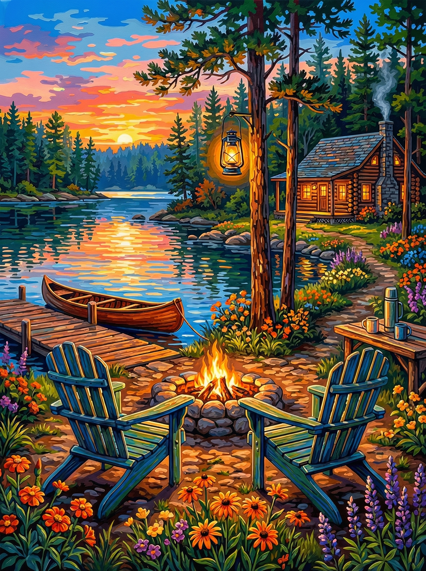 Lakeside Cabin Sunset (80 Colors)