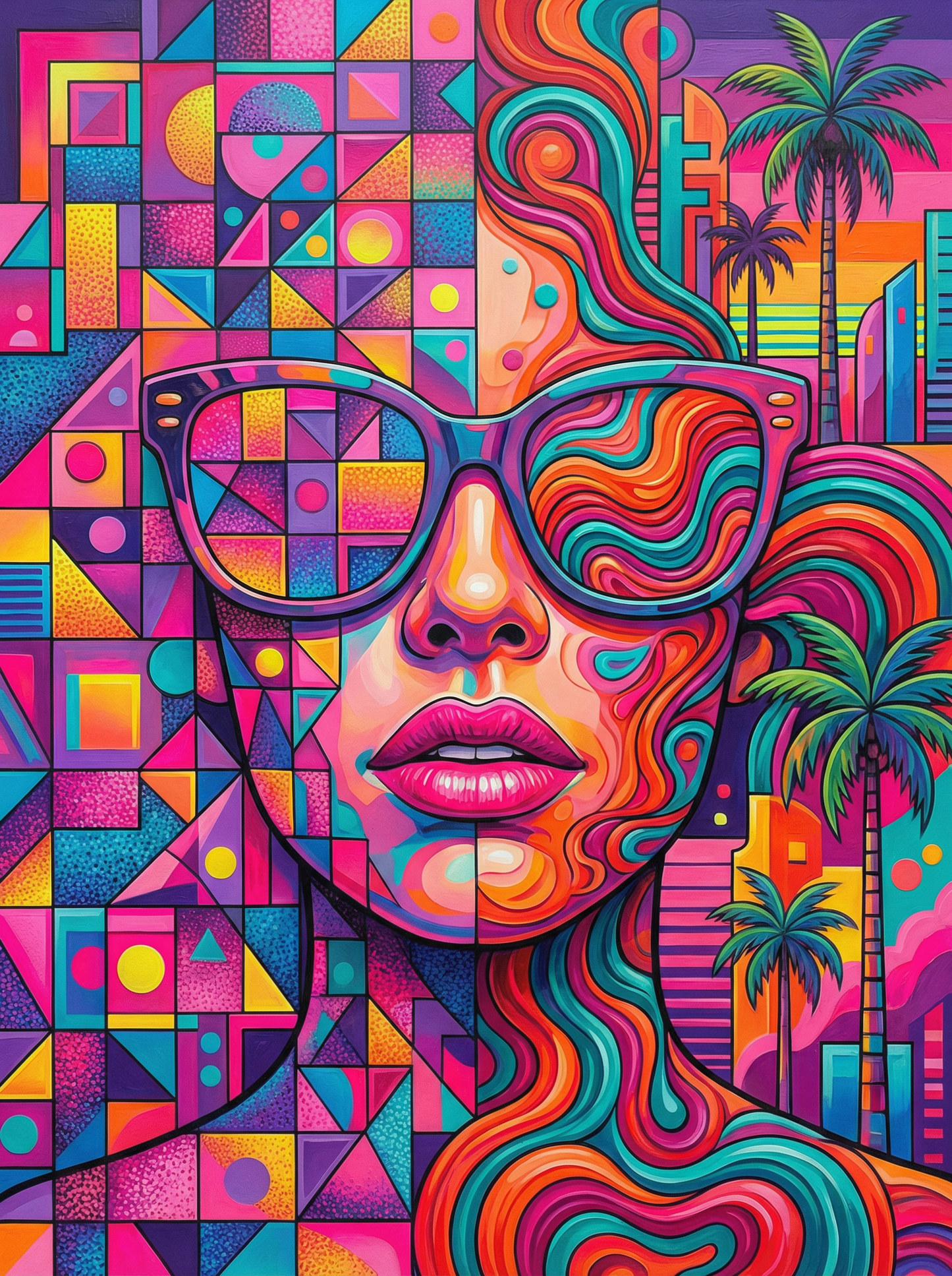 Neon Geometric Woman (80 Colors)