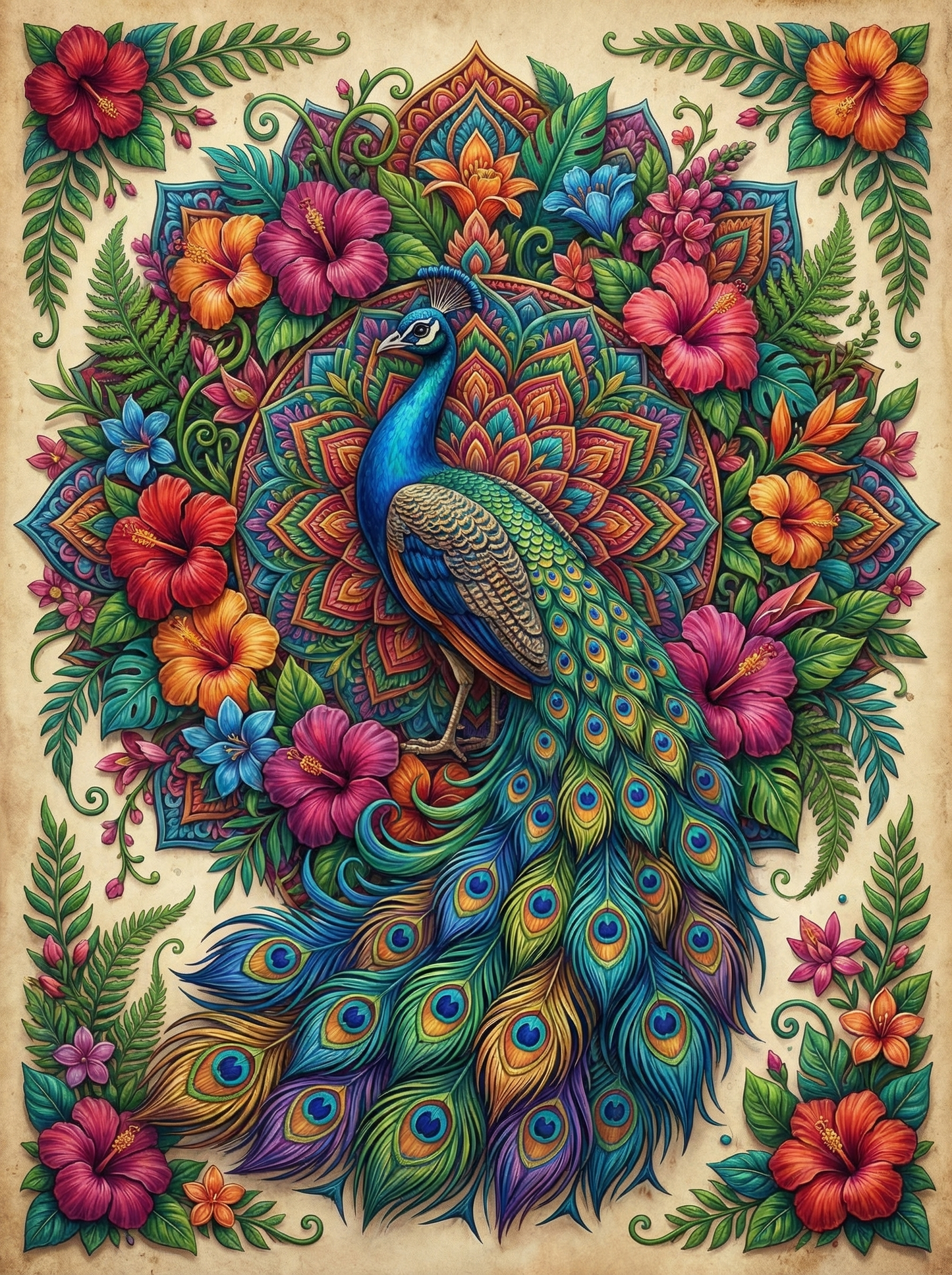 Peacock Hibiscus Mandala (80 Colors)