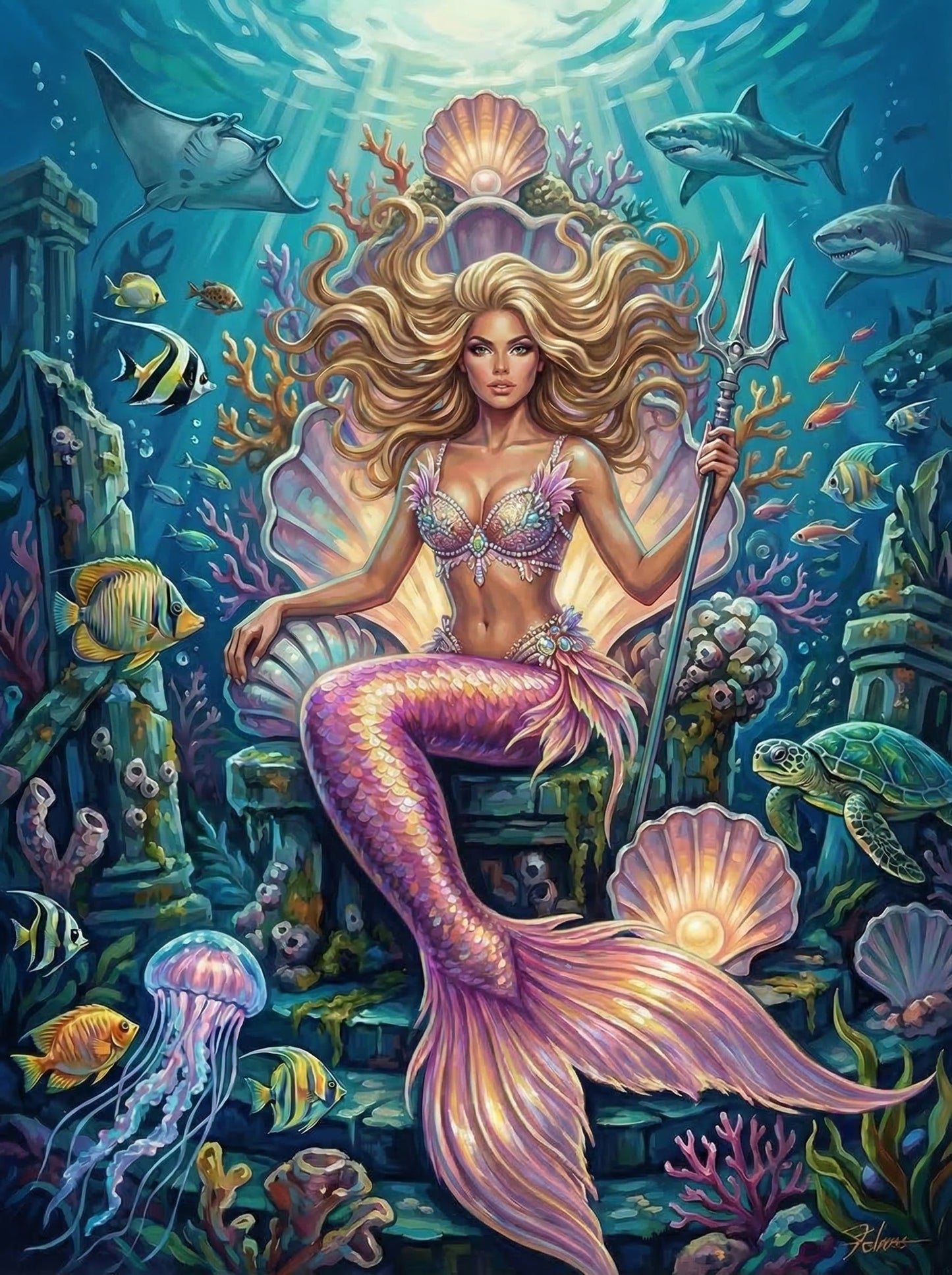Radiant Mermaid With Shell Crown (80 Colors)