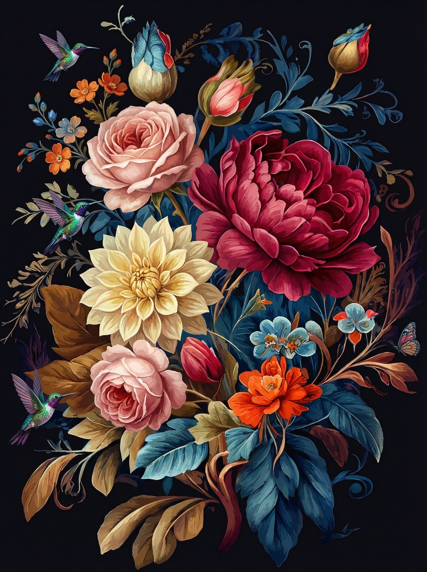 Romantic Floral With Hummingbird (80 Colors)