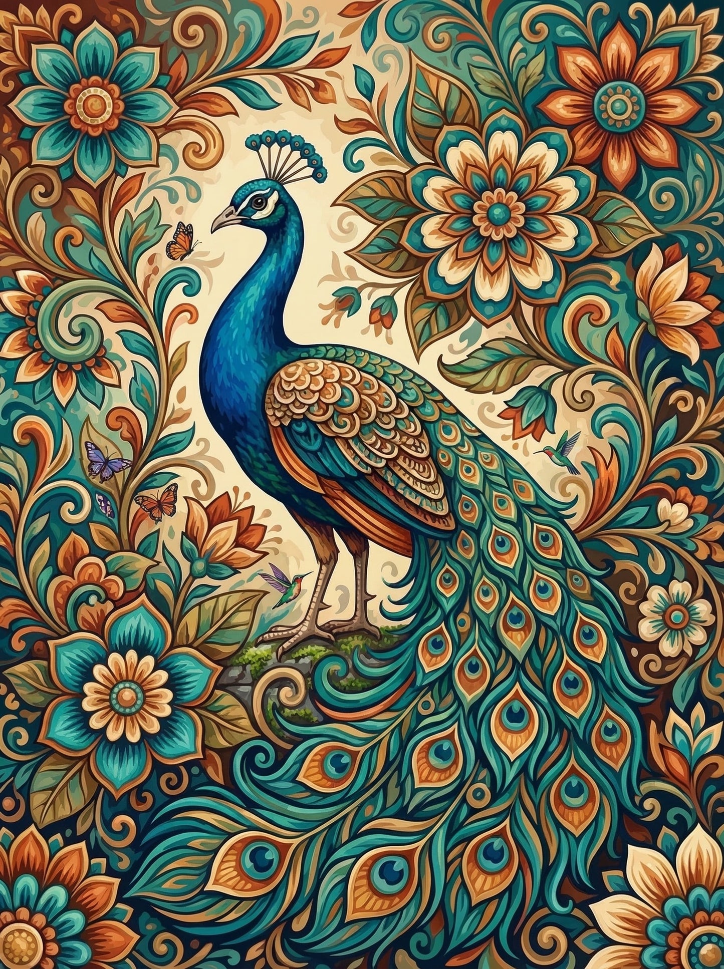 Teal Peacock Scrollwork (120 Colors)