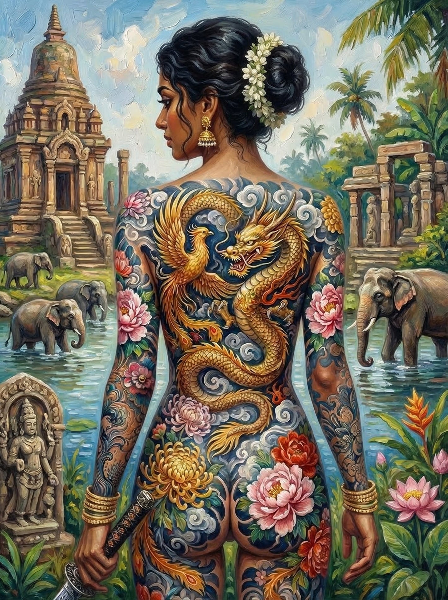 Temple Tattoo Elephant River (80 Colors)