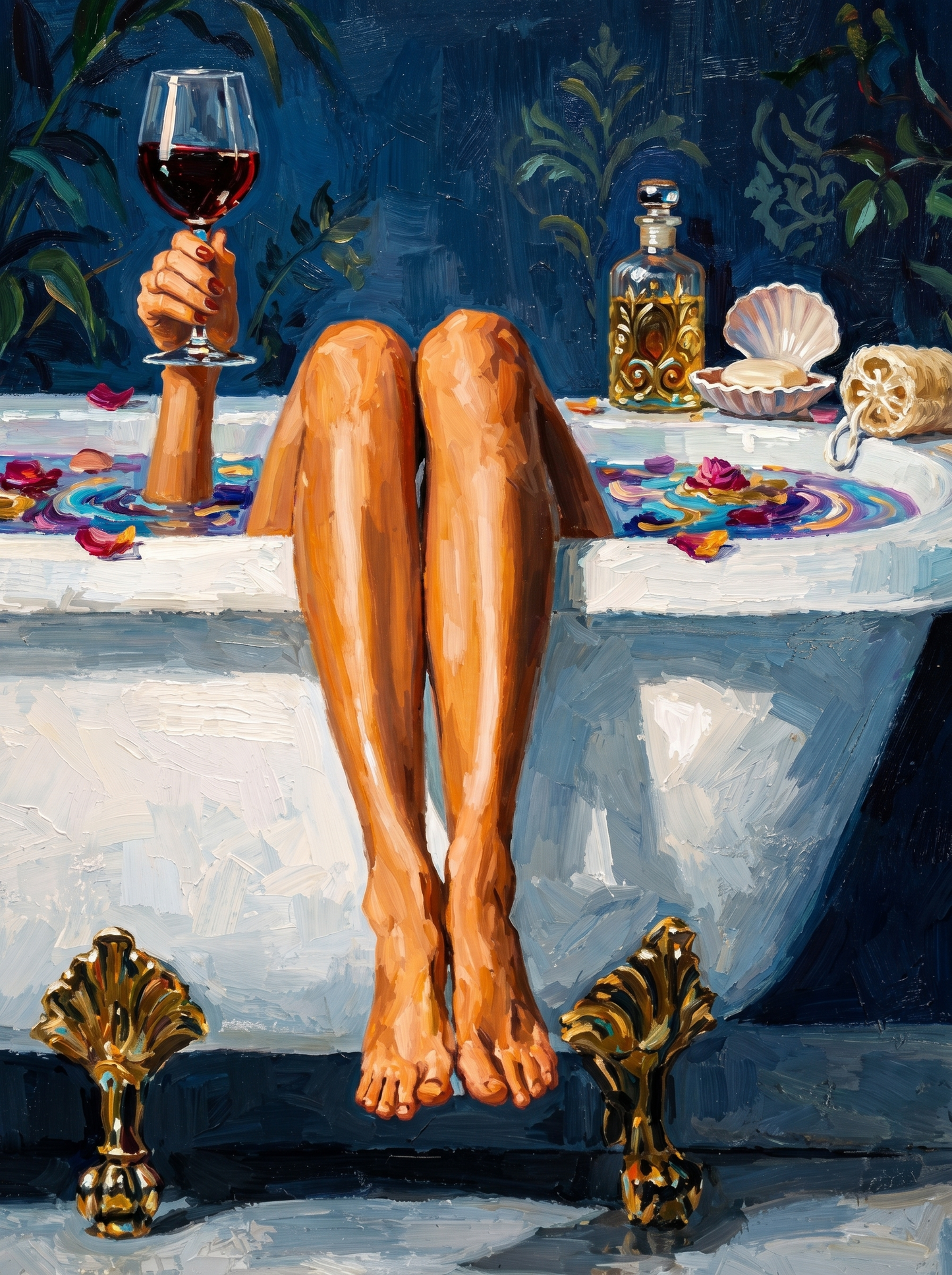 Wine And Rose Petals Bath (80 Colors)