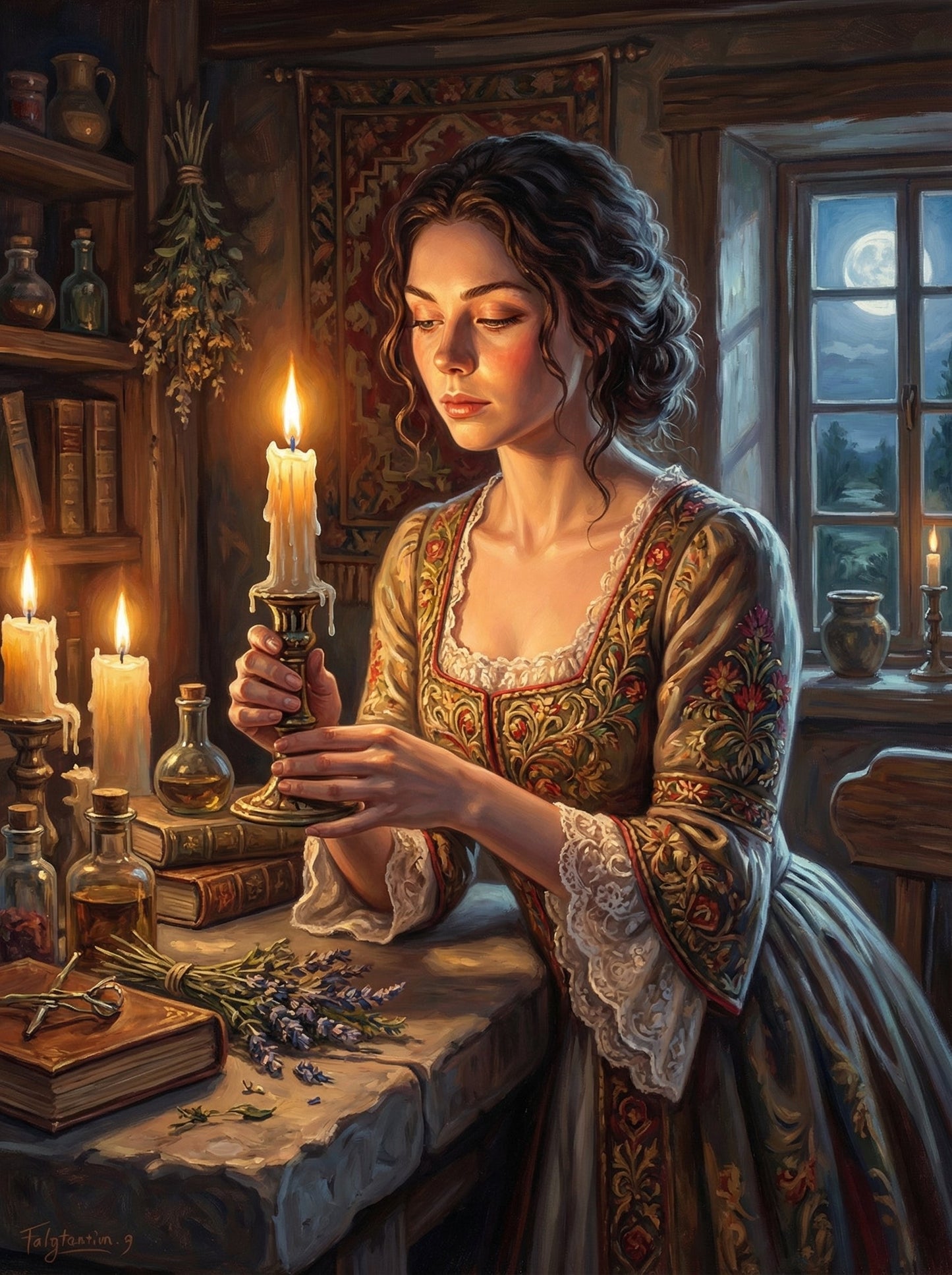 Wise Woman Reading Candlelight (120 Colors)