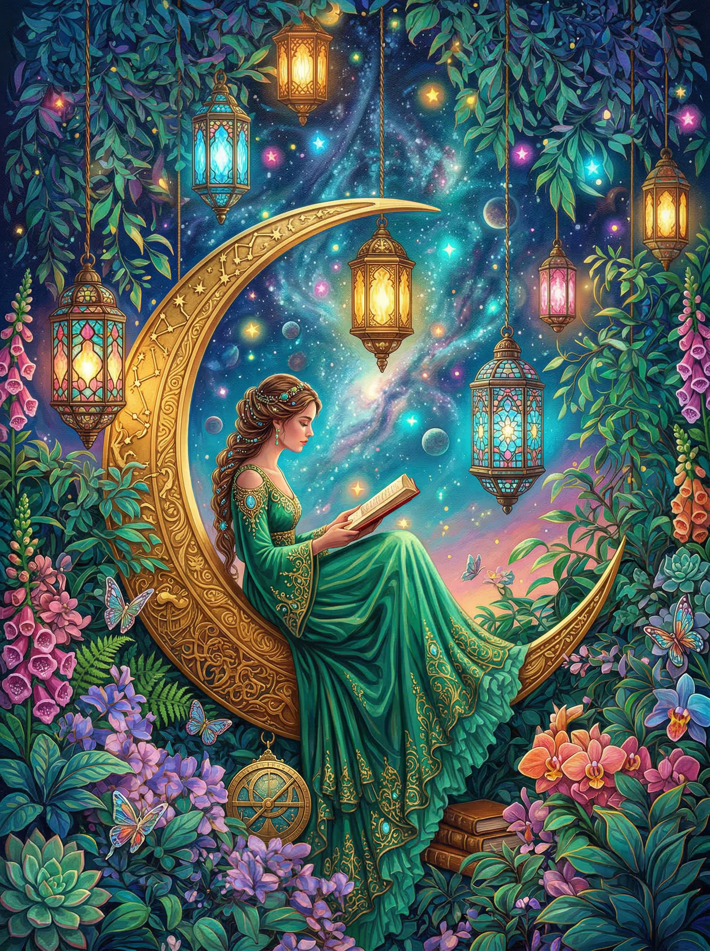 Woman Reading Crescent Moon (120 Colors)