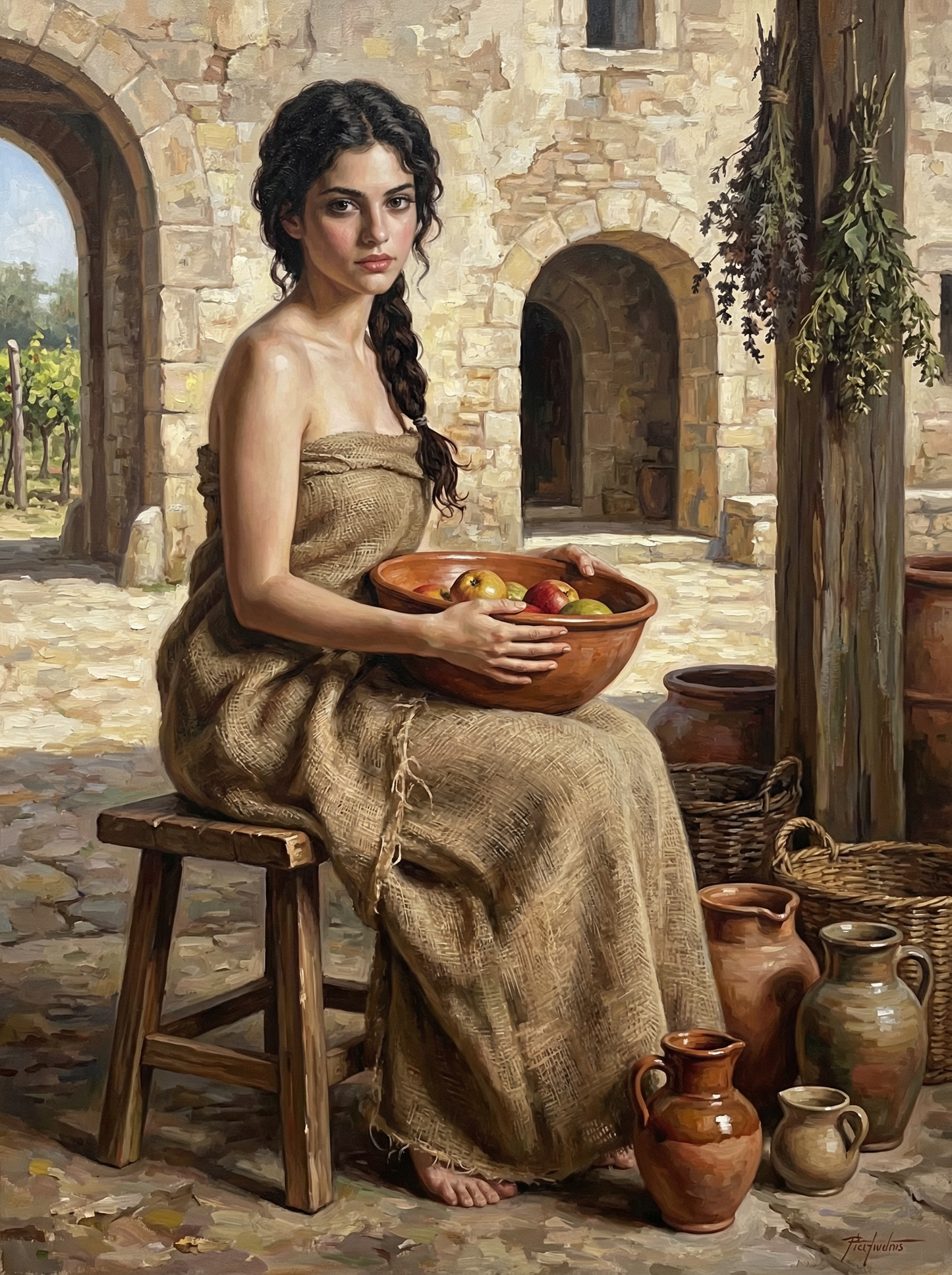 Woman With Fruit Ancient Courtyard (120 Colors)