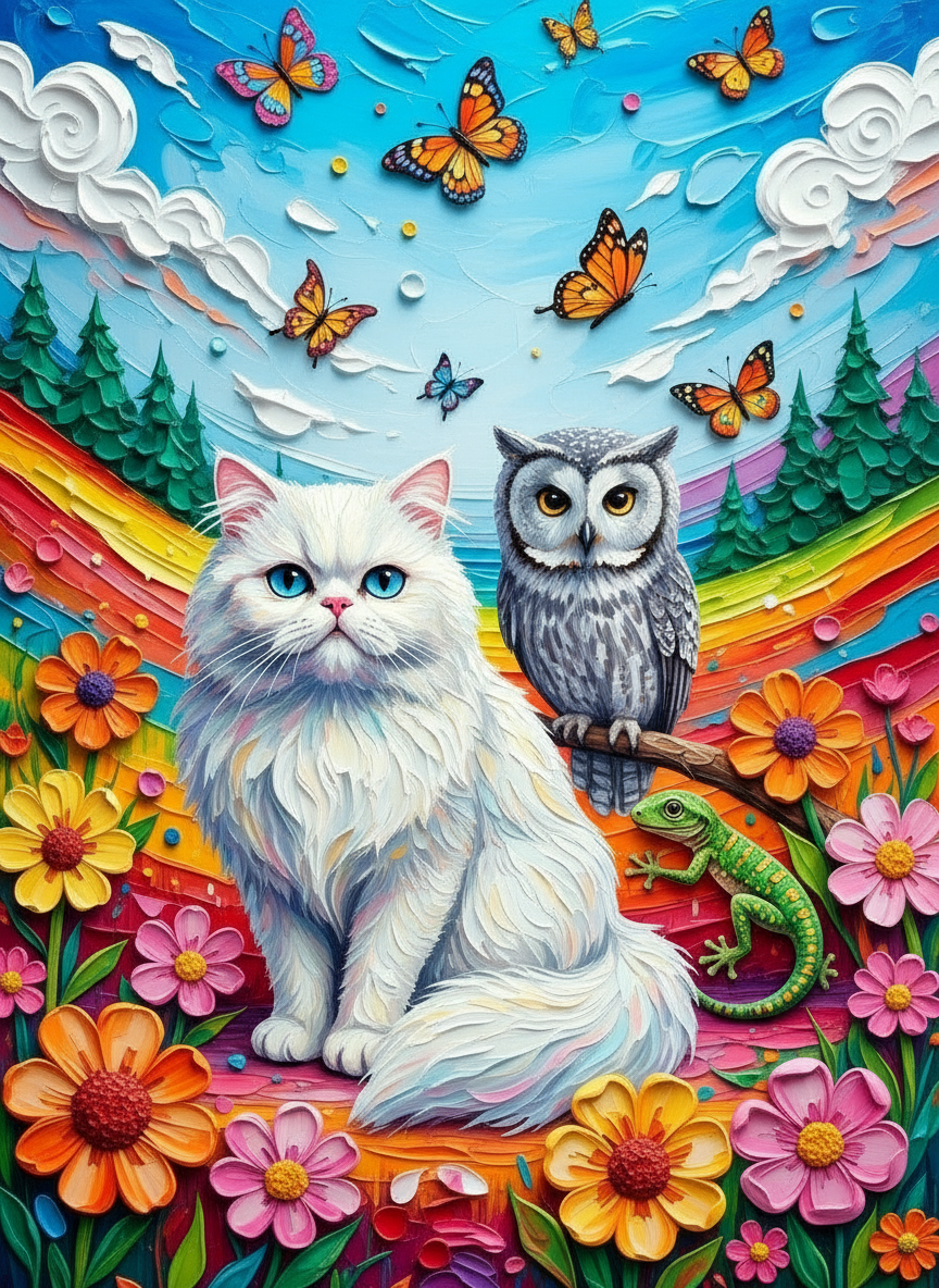 Blue Eyed Cat & Owl (120 Colors)