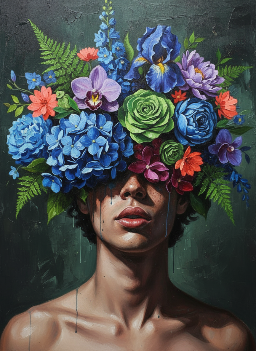 Floral Veil Portrait (80 Colors)