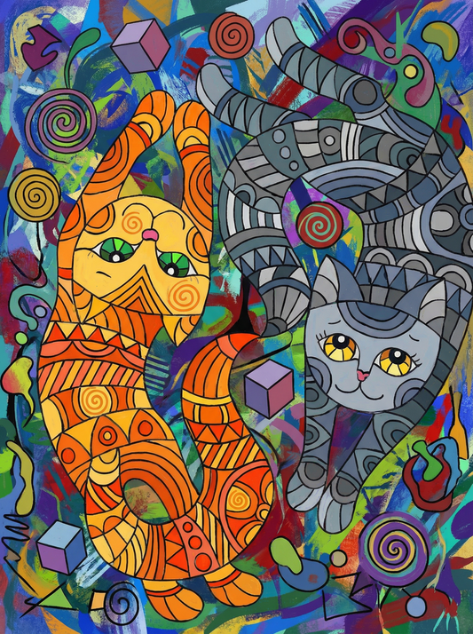 Whimsical Twin Cats (120 Colors)