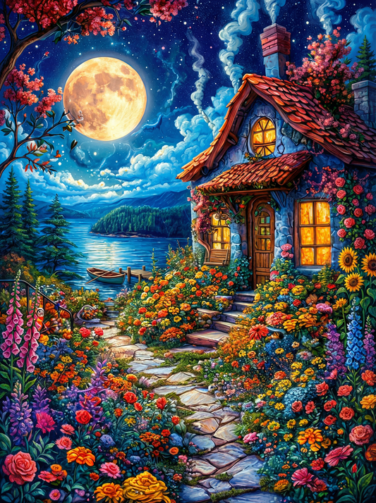 Cottage Under the Full Moon (80 Colors)