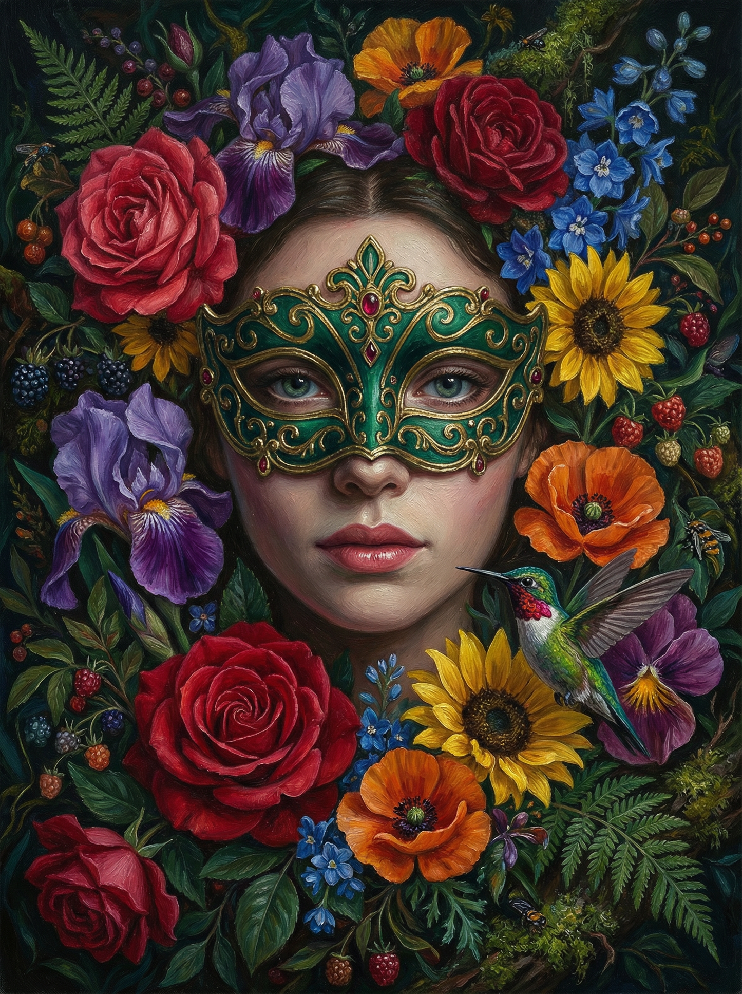 Floral Masked Woman Hummingbird (120 Colors)