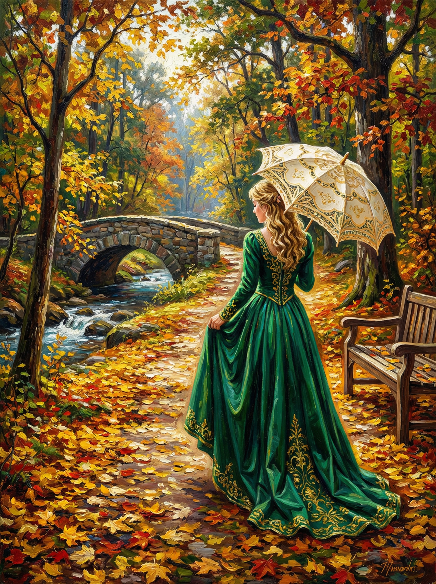 Autumn Stroll Stone Bridge (80 Colors)