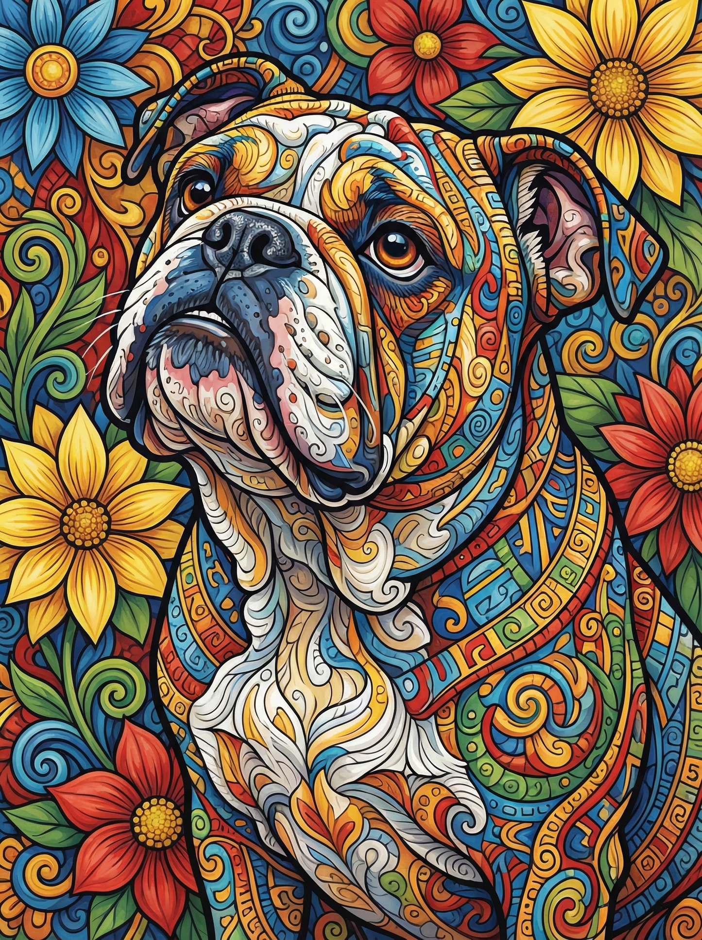 Bulldog With Floral Patterns (80 Colors)