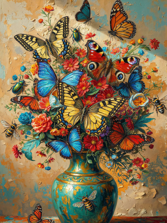 Butterfly Bouquet Gold Vase (120 Colors)