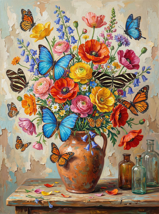 Colorful Flowers With Butterflies (80 Colors)
