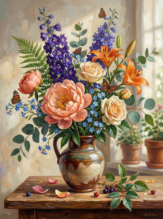 Cottage Garden Peony Arrangement (120 Colors)