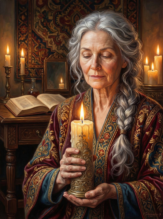 Elderly Woman Ornate Candlelight (80 Colors)
