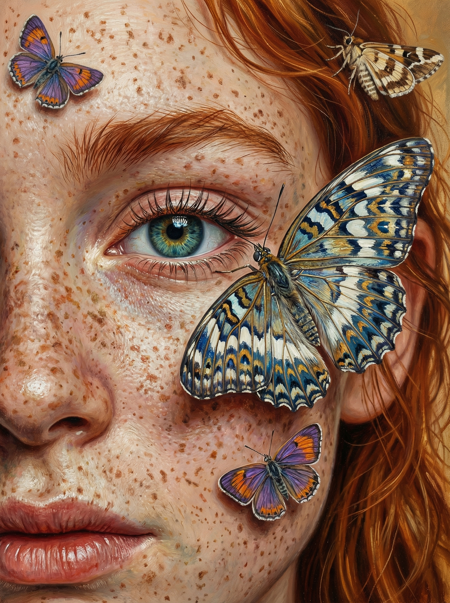 Freckled Girl With Butterflies (80 Colors)