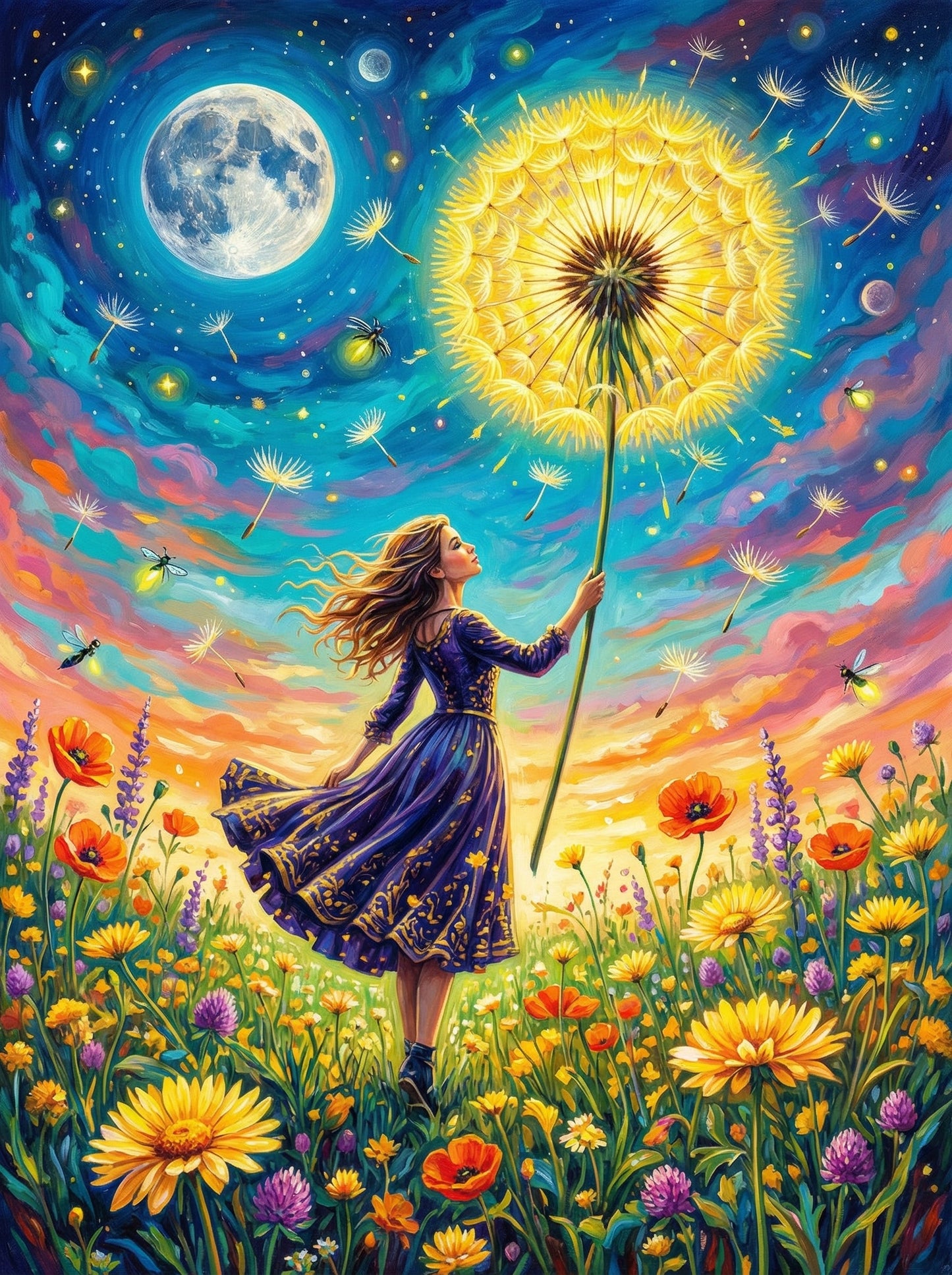 Girl Dandelion Moon Wishes (120 Colors)