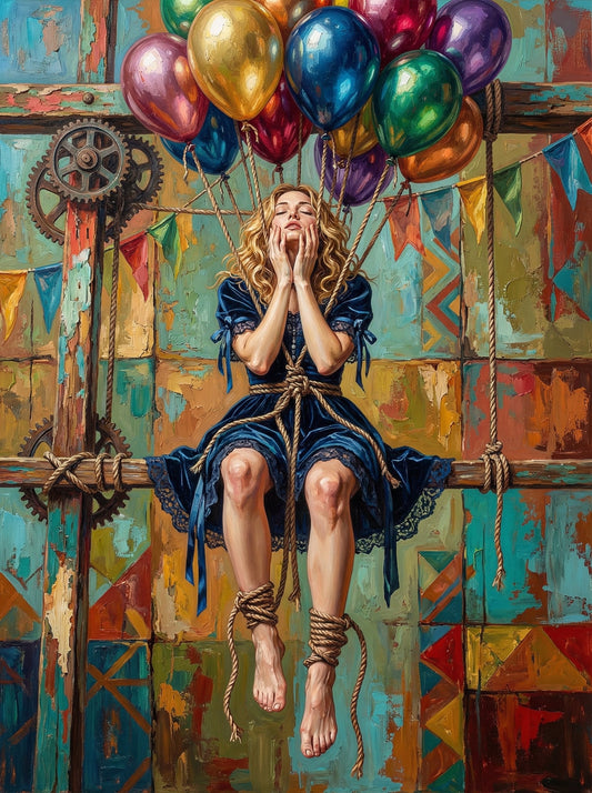 Girl On Rope Swing With Balloons (120 Colors)