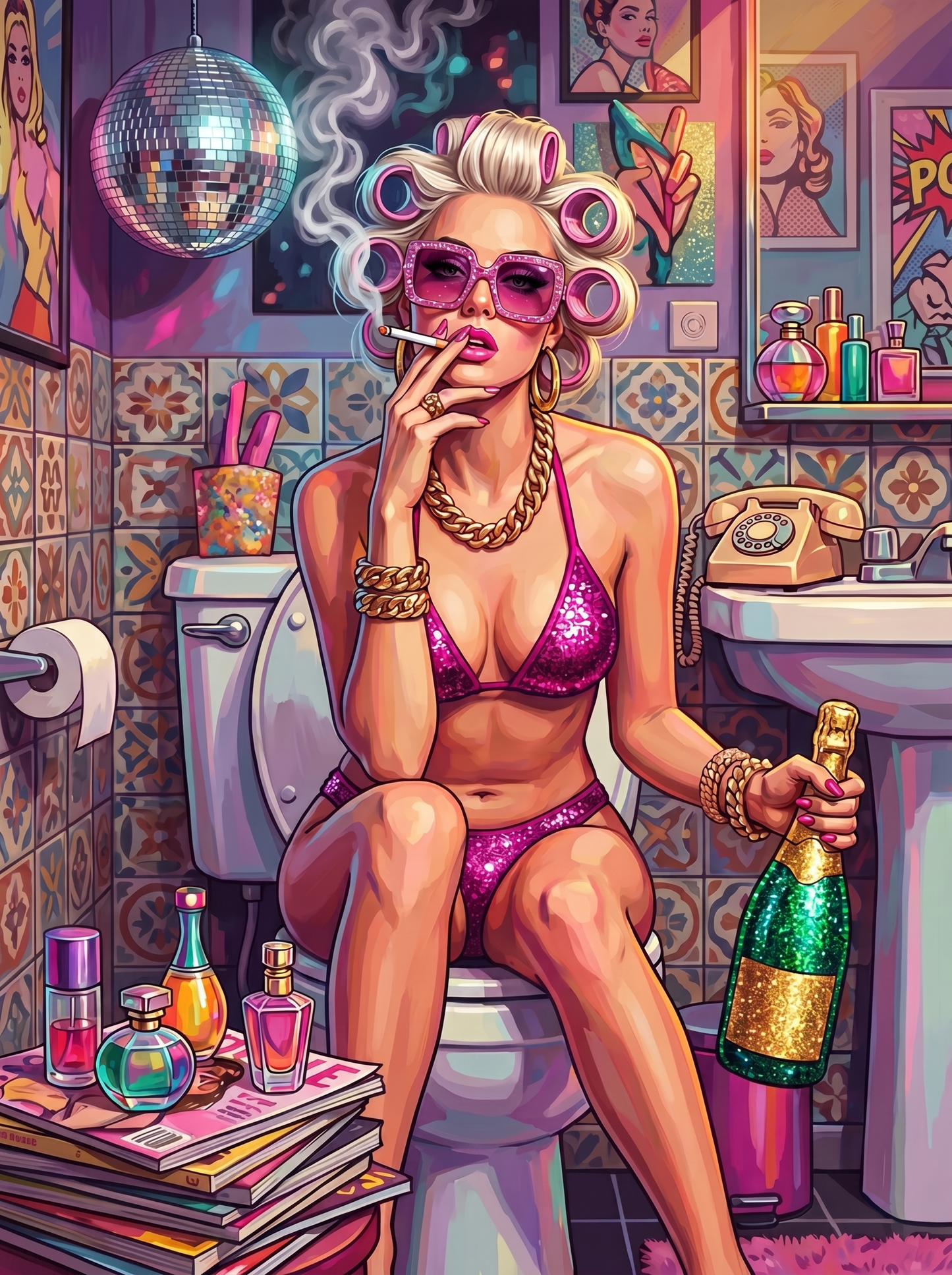 Glam Disco Bathroom Queen (80 Colors)