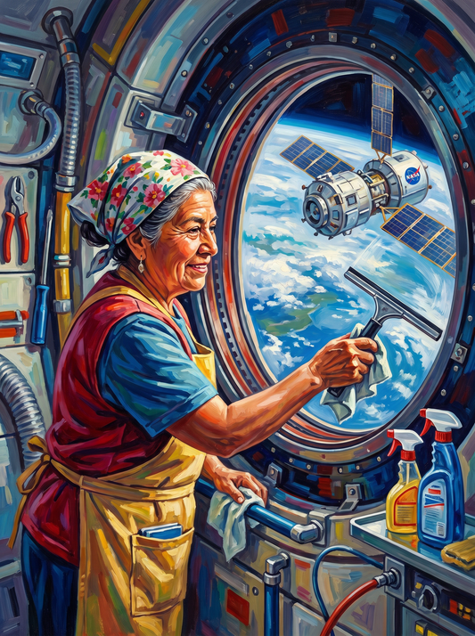 Grandma Cleaning Space Station (120 Colors)