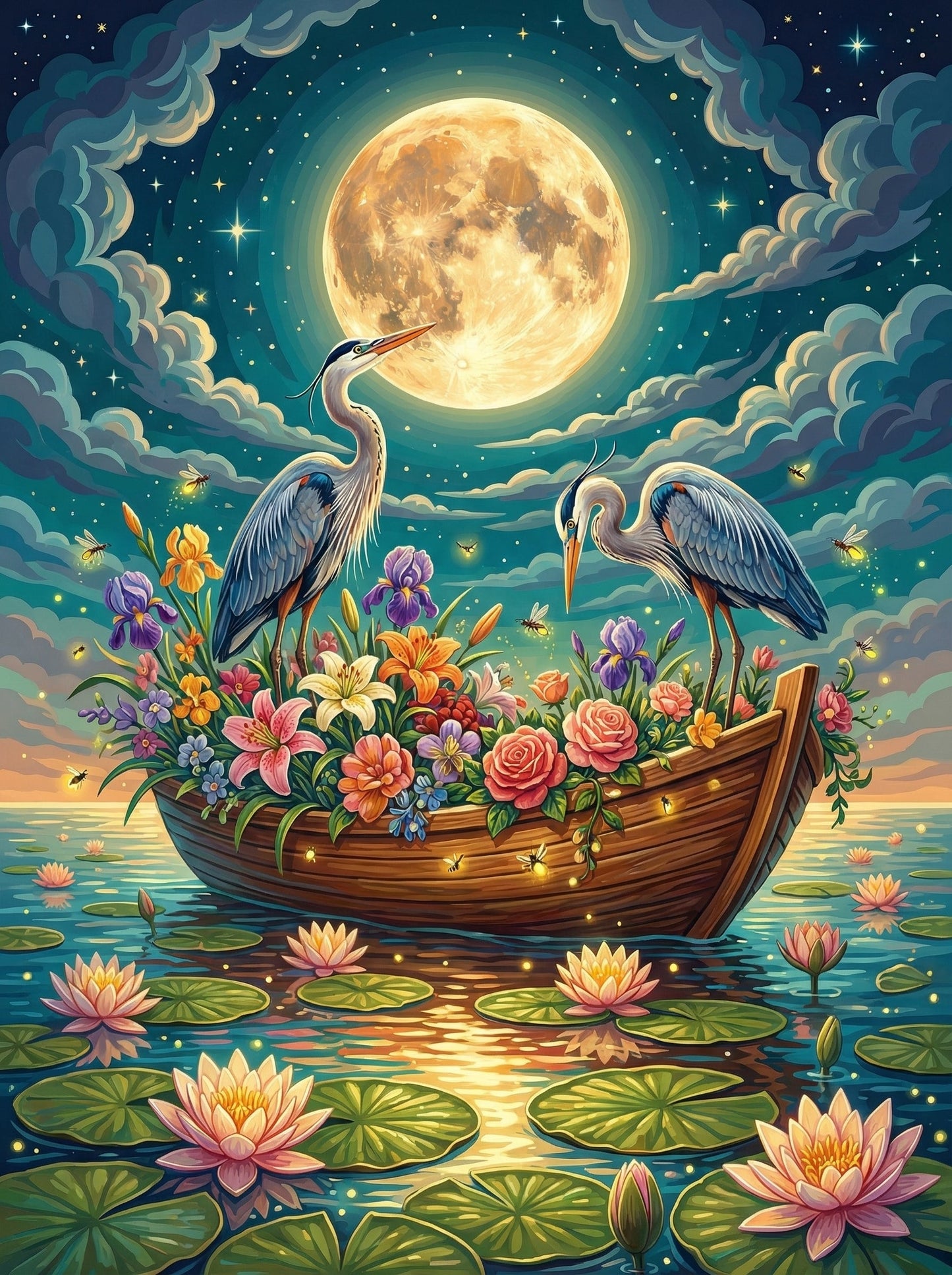 Herons Moonlit Boat (120 Colors)