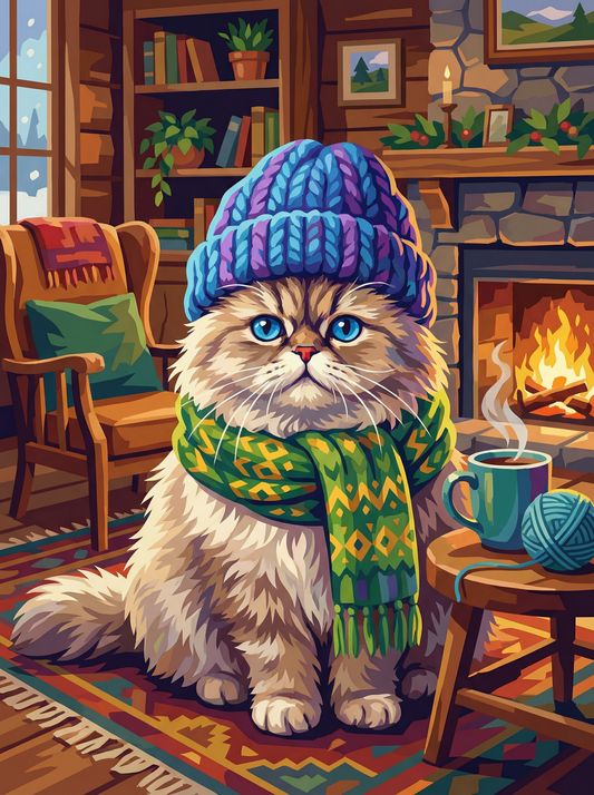 Cozy Winter Cat by the Fire (80 Colors)