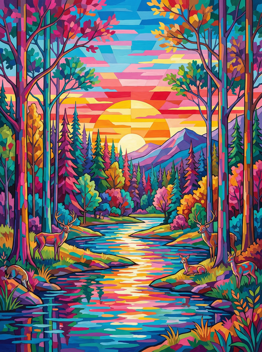 Sunset Forest Deer (80 Colors)