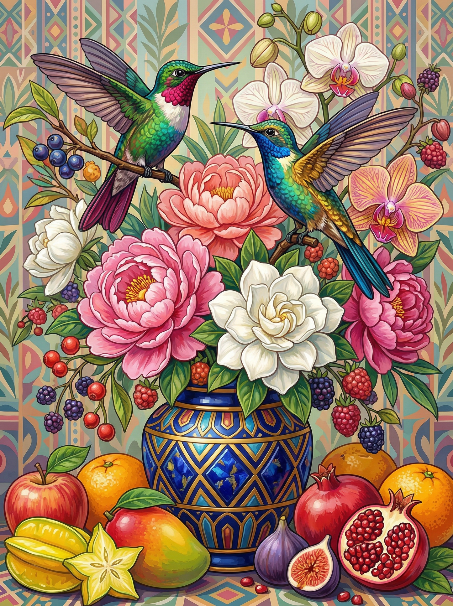 Hummingbirds With Roses (80 Colors)