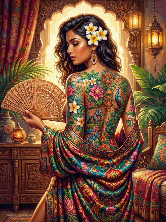 Indian Floral Tattoo Fan (80 Colors)