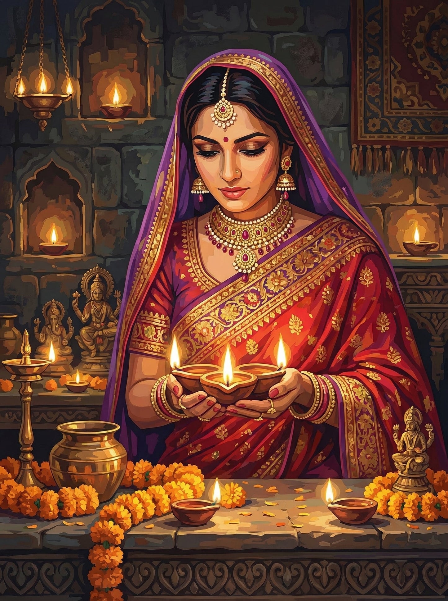 Indian Woman Diwali Candles (80 Colors)