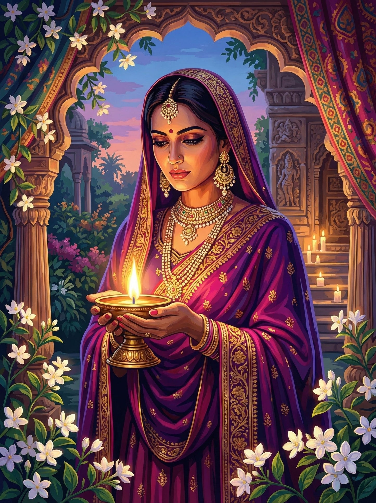 Indian Woman Diwali Lamp Palace (80 Colors)