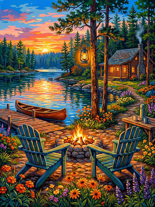 Lakeside Cabin Sunset (80 Colors)