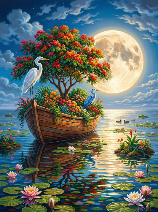 Moonlit Garden Herons (80 Colors)