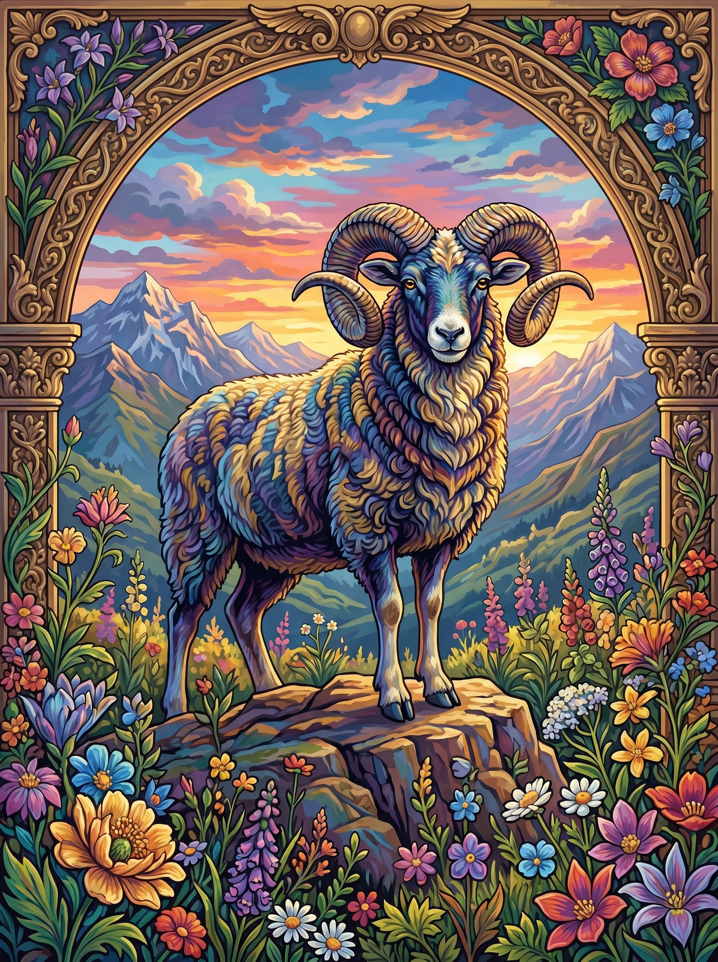 Mountain Ram Portrait (80 Colors)