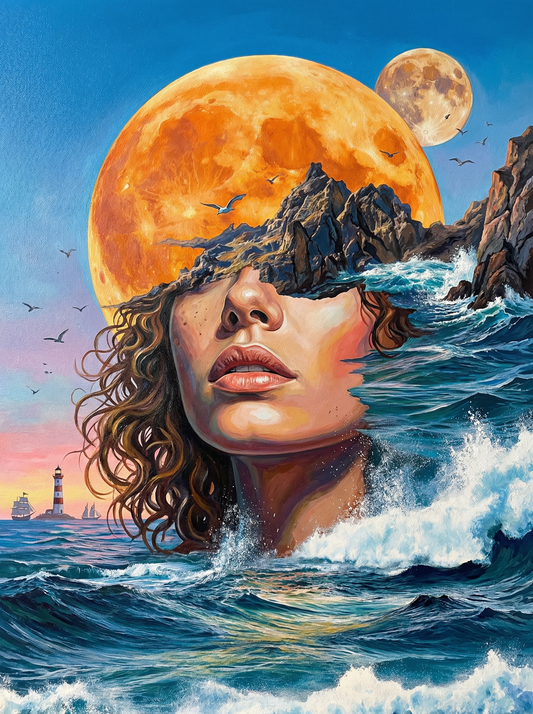 Ocean Moon Woman Portrait (120 Colors)
