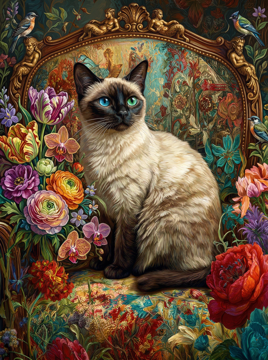 Siamese Cat Floral Throne (80 Colors)