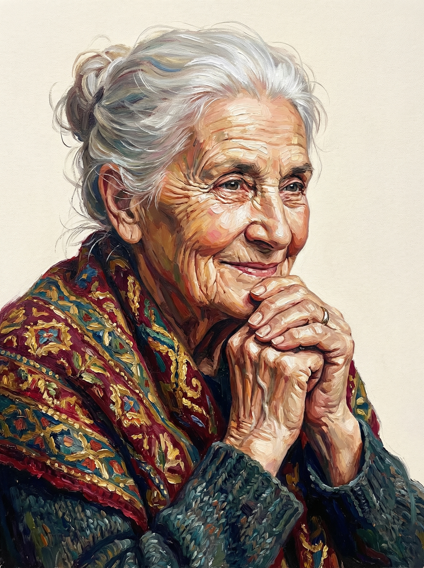 Smiling Grandmother Clasped Hands (120 Colors)