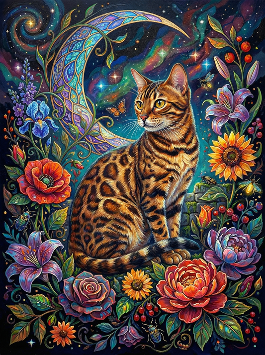 Bengal Cat Moonlit Flowers (80 Colors)