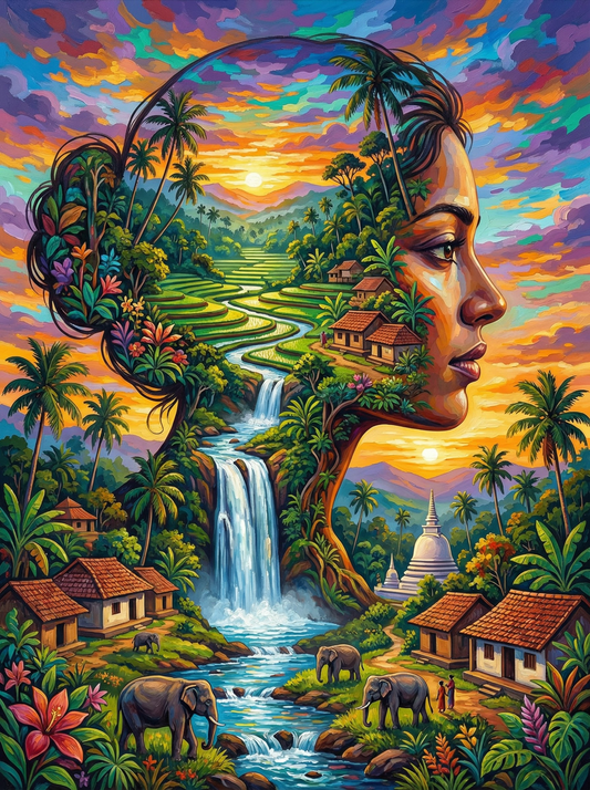 Tropical Village Waterfall Portrait (120 Colors)