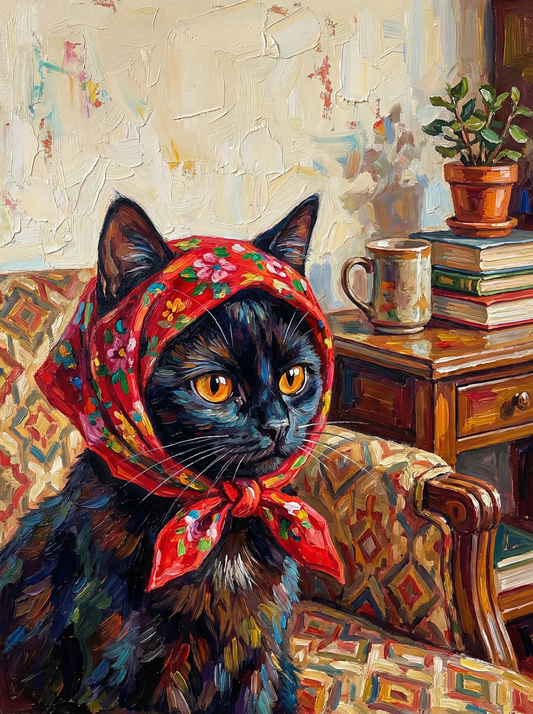 Vintage Cat Red Scarf (120 Colors)
